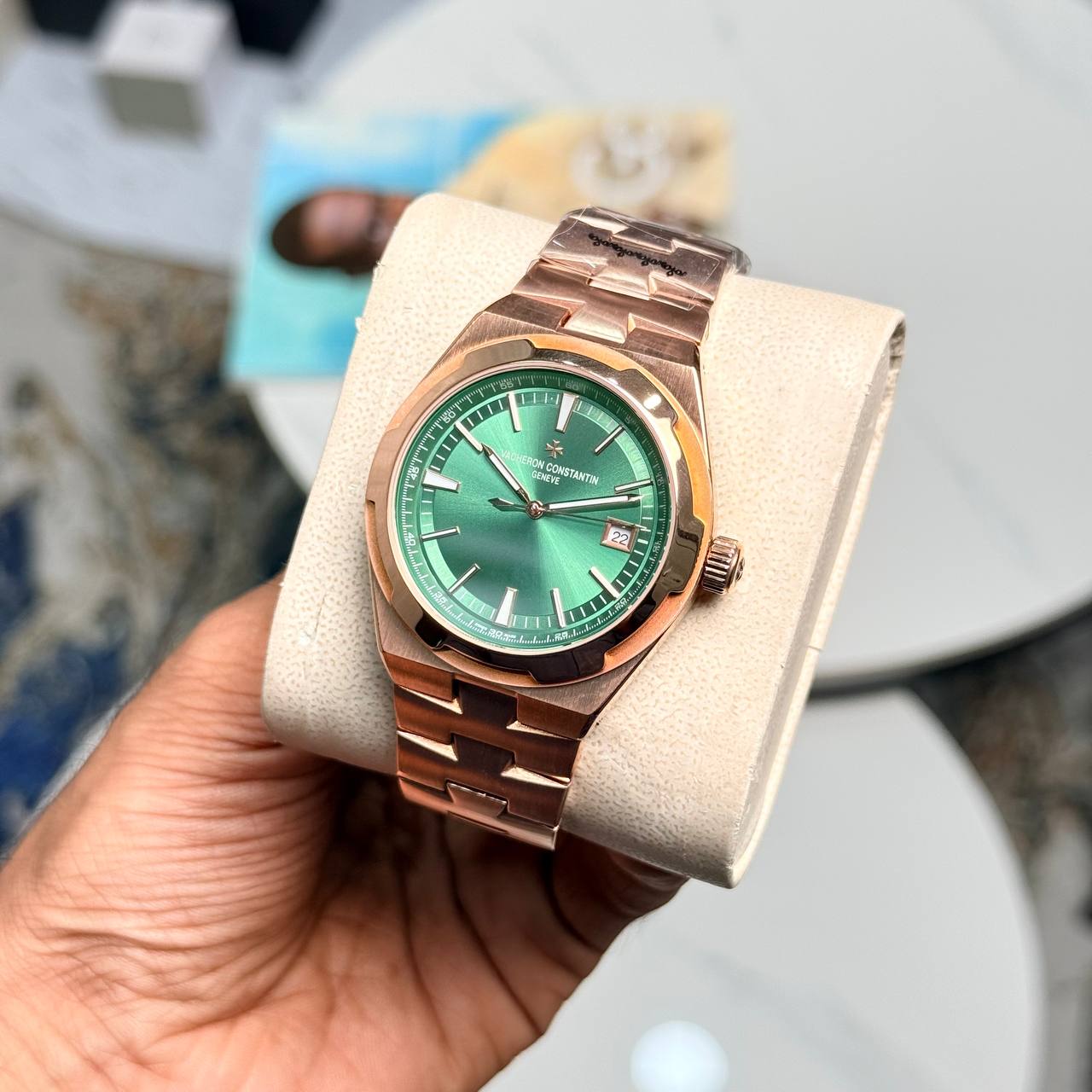Vacheron Constantin Overseas Rosegold green dial.